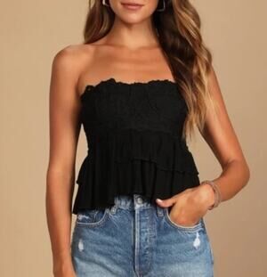 085 NWT Free People Adella Corset Cami Lace Tiered Strapless Top | Black | M